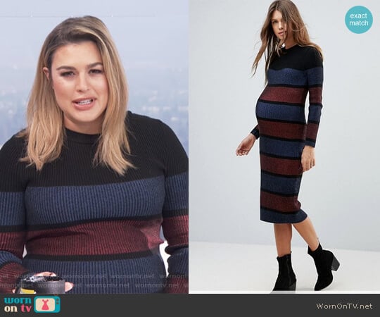 Maternity Knitted Midi Dress In Stripe by ASOS worn by Carissa Loethen Culiner on E! News