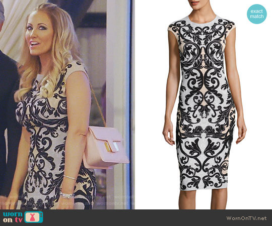 Cap-Sleeve Spine Lace Jacquard Dress by Alexander McQueen worn by Stephanie Hollman on The Real Housewives of Dallas