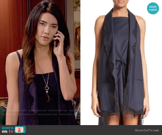 Alexander Wang Lace Trim Pinstripe Vest worn by Steffy Forrester (Jacqueline MacInnes Wood) on The Bold and the Beautiful