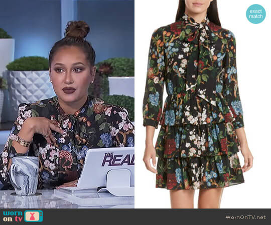 'Breann' Tie Neck Tiered Dress by Alice + Olivia worn by Adrienne Houghton on The Real