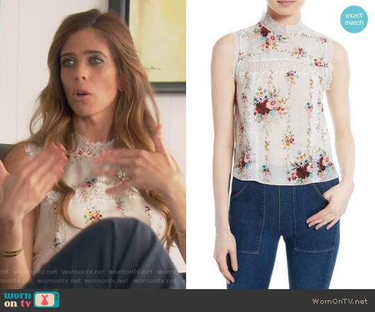 Jonie Lace Trim Floral Silk Blouse by Alice + Olivia worn by Lydia McLaughlin on The Real Housewives of Orange County