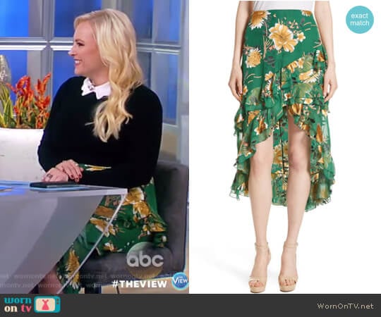 Sasha Ruffled Asymmetrical Floral Skirt by Alice + Olivia worn by Meghan McCain on The View