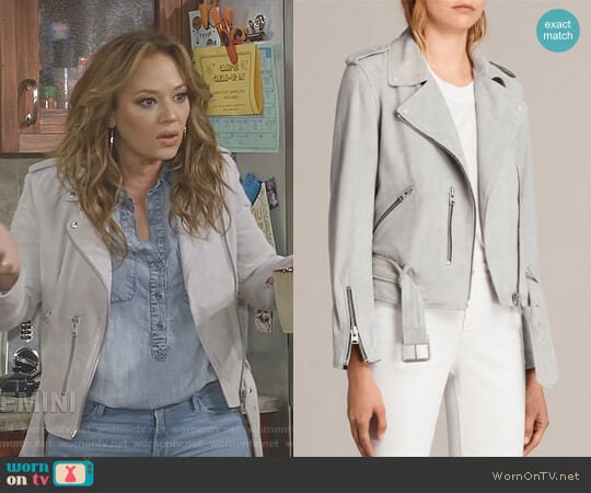 Balfern Biker Jacket by All Saints worn by Vanessa Cellucci (Leah Remini) on Kevin Can Wait