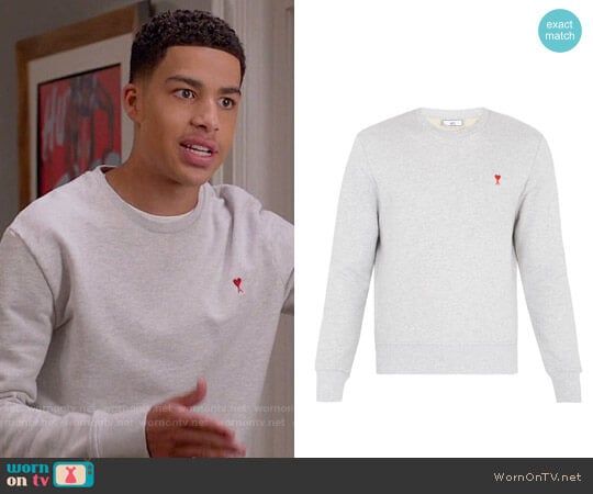 Ami de Coeur-embroidered cotton sweatshirt worn by Andre Johnson Jr (Marcus Scribner) on Black-ish