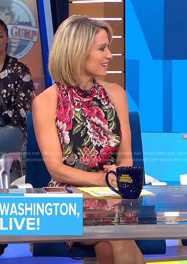 Amy’s black floral sleeveless dress on Good Morning America