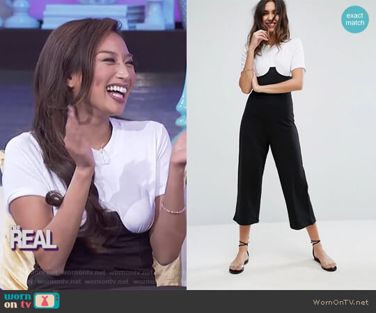 Jersey Jumpsuit with Corset Rib Waist and Cup Detail by ASOS worn by Jeannie Mai  on The Real