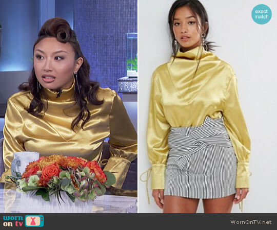 Petite Drapey Blouse In Satin by Sister Jane at ASOS worn by Jeannie Mai  on The Real