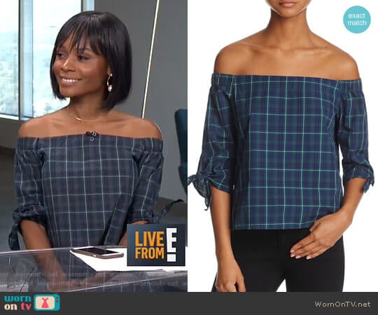 Off-the-Shoulder Plaid Top by Bailey 44 worn by Zuri Hall on E! News