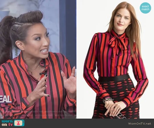 Banana Republic Lwren Scott Collection Striped Bow Blouse worn by Jeannie Mai on The Real