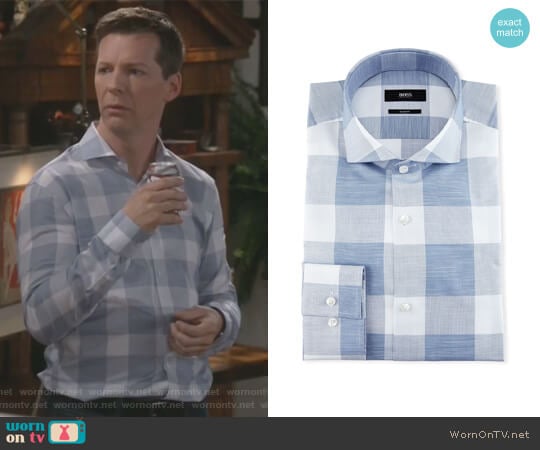 Enlarged-Check Slim-Fit Dress Shirt by BOSS worn by Jack McFarland (Sean Hayes) on Will and Grace