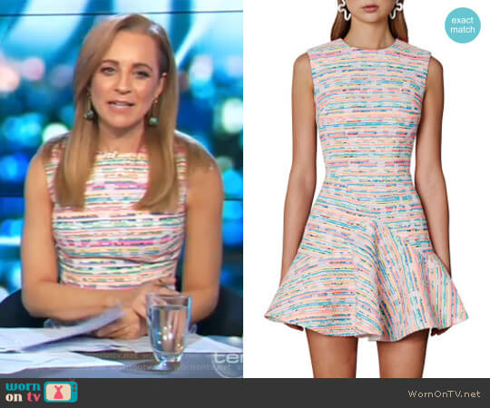 Neon Weave V Flare Mini Dress by -by Johnny.- worn by Carrie Bickmore on The Project