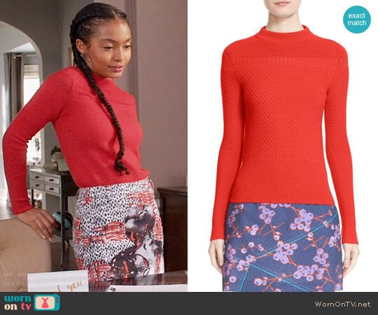 Carven Mixed Stitch Wool Blend Sweater worn by Zoey Johnson (Yara Shahidi) on Black-ish