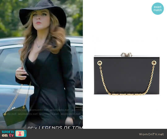 Charlotte Olympia Dora Box Clutch in Black worn by Fallon Carrington (Elizabeth Gillies) on Dynasty