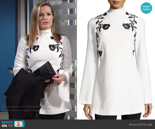 Cinq a Sept Rosabell Floral Open-Back Tunic worn by Chelsea Lawson (Melissa Claire Egan) on The Young and the Restless