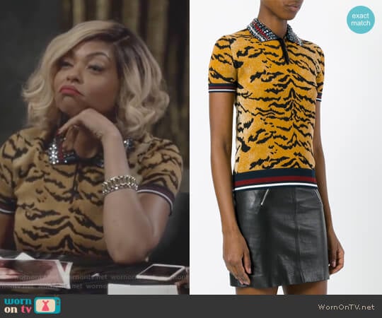 Embellished Polo Top by DSquared2 worn by Cookie Lyon (Taraji P. Henson) on Empire