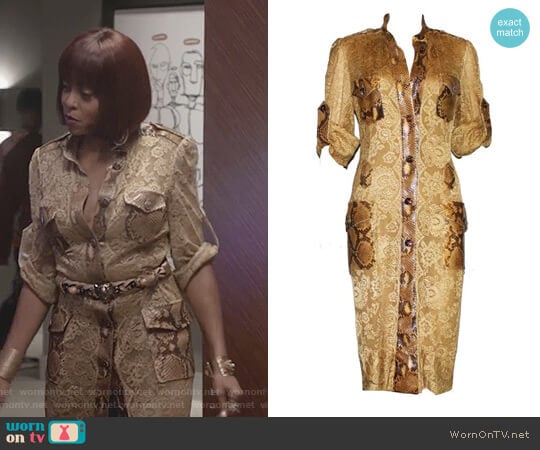 Python Snakeskin Lace Tortoise Dress by Dolce & Gabbana worn by Cookie Lyon (Taraji P. Henson) on Empire