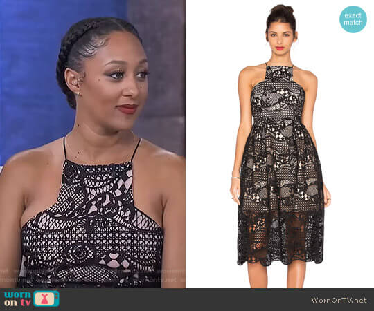 WornOnTV: Tamera’s black halter neck lace dress on The Real | Tamera ...