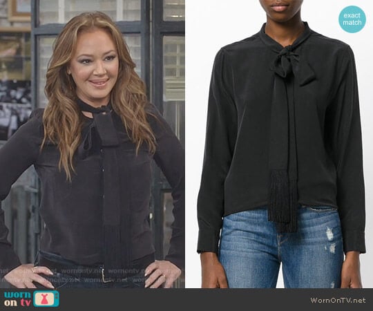 Tie Neck Blouse with Fringe Detail by Equipment worn by Vanessa Cellucci (Leah Remini) on Kevin Can Wait