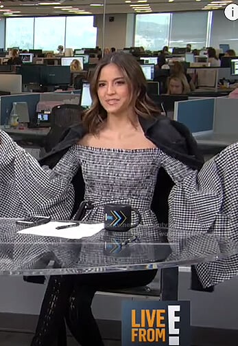 Erin’s gingham check bell sleeve top on Live from E!