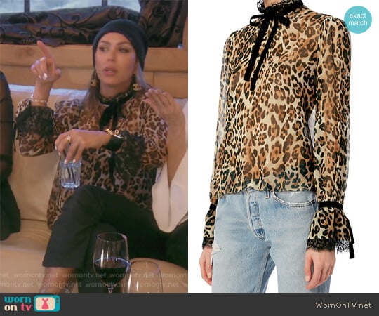 Dia Leopard Print Blouse by Exclusive for Intermix worn by Kelly Dodd on The Real Housewives of Orange County