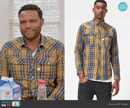 G Star Raw 3301 Shirt in  Light Nassau Blue/Dark Vulcan Check worn by Andre Johnson (Anthony Anderson) on Black-ish