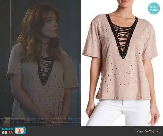 Lace-Up Deep V Tee by Gypsies & Moondust worn by Sonia (Elena Satine) on The Gifted