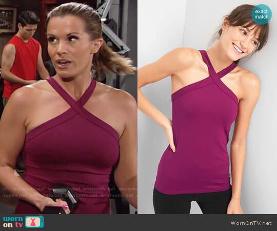 GapFit Halter-neck Shelf Tank in Exotic Fuchsia worn by Chelsea Lawson (Melissa Claire Egan) on The Young and the Restless