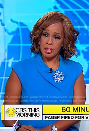 Gayle's blue round collar dress on CBS This Morning