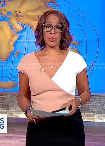 Gayle’s colorblock v-neck dress on CBS This Morning