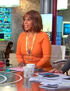 Gayle’s orange ribbed dress on CBS This Morning