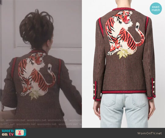 GG Bengal tiger back jacket by Gucci worn by Karen Walker (Megan Mullally) on Will and Grace