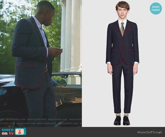 Monaco Geometric Pattern Wool Suit by Gucci worn by Jeff Colby (Sam Adegoke) on Dynasty