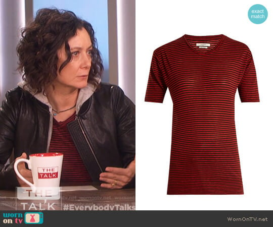 Andreia striped linen-blend T-shirt by Isabel Marant Etoile worn by Sara Gilbert on The Talk