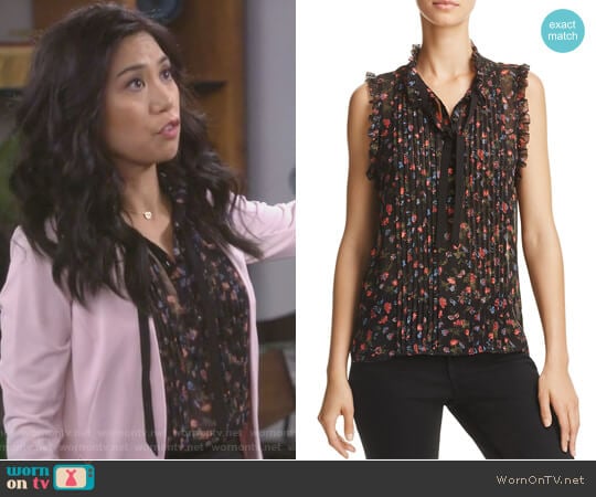 Anathalia Floral Print Silk Top by Joie worn by Eve Roberts (Liza Lapira) on 9JKL