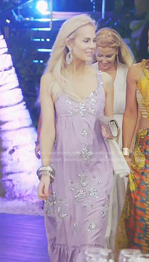 Kameron’s purple embellished maxi dress on The Real Housewives of Dallas
