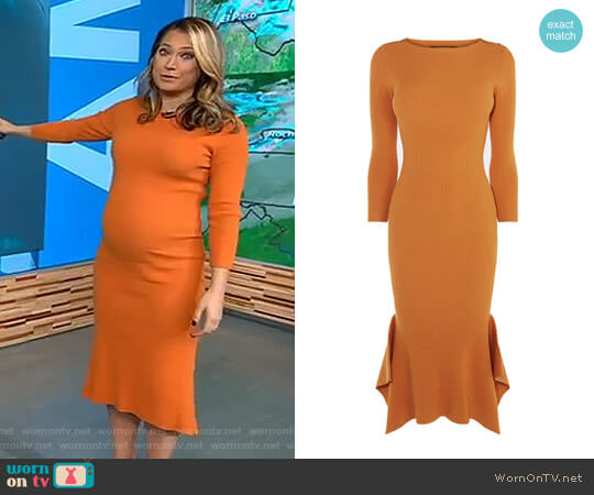 Frill Hem Knitted Midi Dress by Karen Millen worn by Ginger Zee on Good Morning America