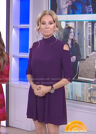 Kathie’s purple cold-shoulder mock neck dress on Today