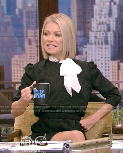 Kelly’s black tie neck mini dress on Live with Kelly and Ryan