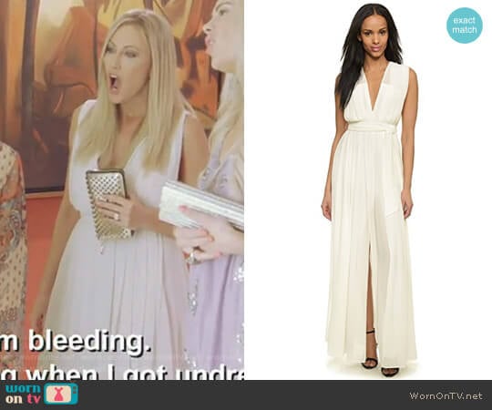 Long Deep V Pleated Dress by L'Agence worn by Stephanie Hollman on The Real Housewives of Dallas