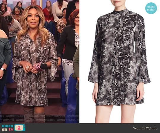 Snake Printed Mock Neck Bell Sleeve Crepe Dress by Laundry by Shelli Segal worn by Wendy Williams on The Wendy Williams Show