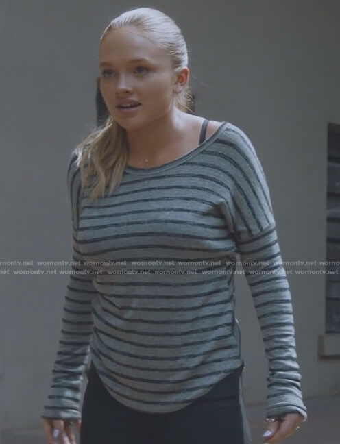 Lauren's grey striped long sleeve top on The Gifted