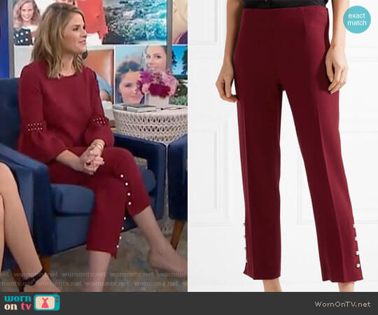 Faux Pearl Embellished Crepe Pants worn by Jenna Bush Hager on Today