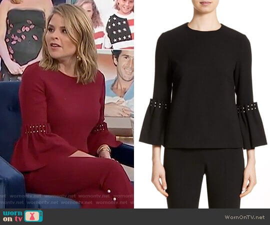 WornOnTV: Jenna’s red bell sleeve top with pearls and pants on Today ...
