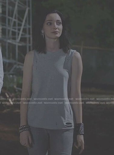 Lorna’s grey distressed sleeveless top on The Gifted