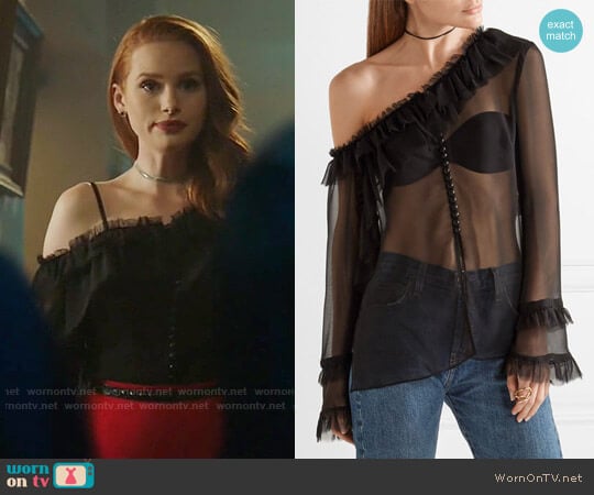 Magda Butrym Vigo One-shoulder Blouse worn by Cheryl Blossom (Madelaine Petsch) on Riverdale