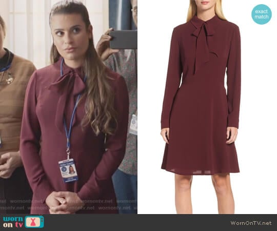 Crepe Bow Fit & Flare Dress by Maggy London worn by Valentina Barella (Lea Michele) on The Mayor