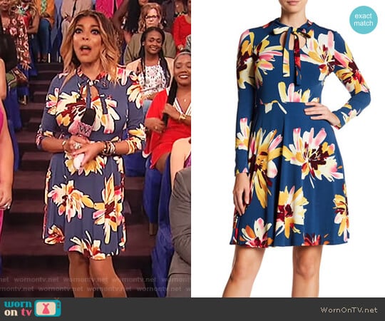 Floral Bow Neck Dress by Maggy London worn by Wendy Williams on The Wendy Williams Show