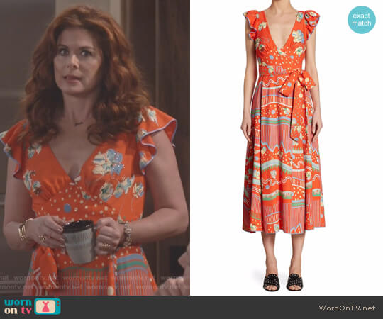 Floral-Print V-Neck Dress by Marc Jacobs worn by Grace Adler (Debra Messing) on Will and Grace