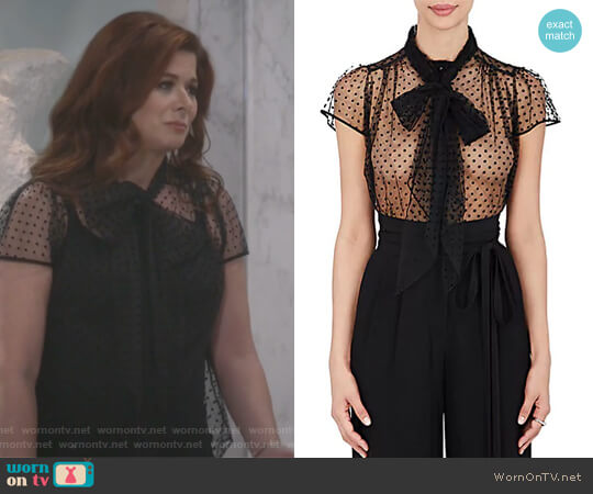 Polka Dot Mesh Tieneck Blouse by Marc Jacobs worn by Grace Adler (Debra Messing) on Will and Grace