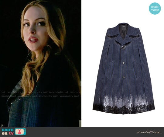 Marc Jacobs Degrade Sequined Houndstooth Long Cape worn by Fallon Carrington (Elizabeth Gillies) on Dynasty